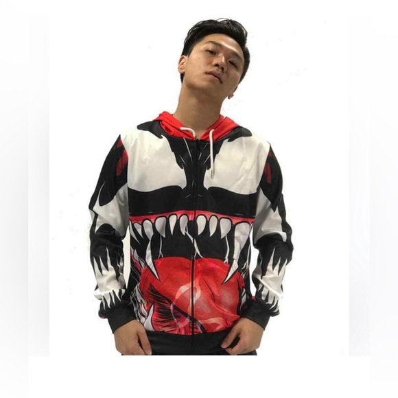 Venom Printed Hoodie size Medium black & white and Red zip up.